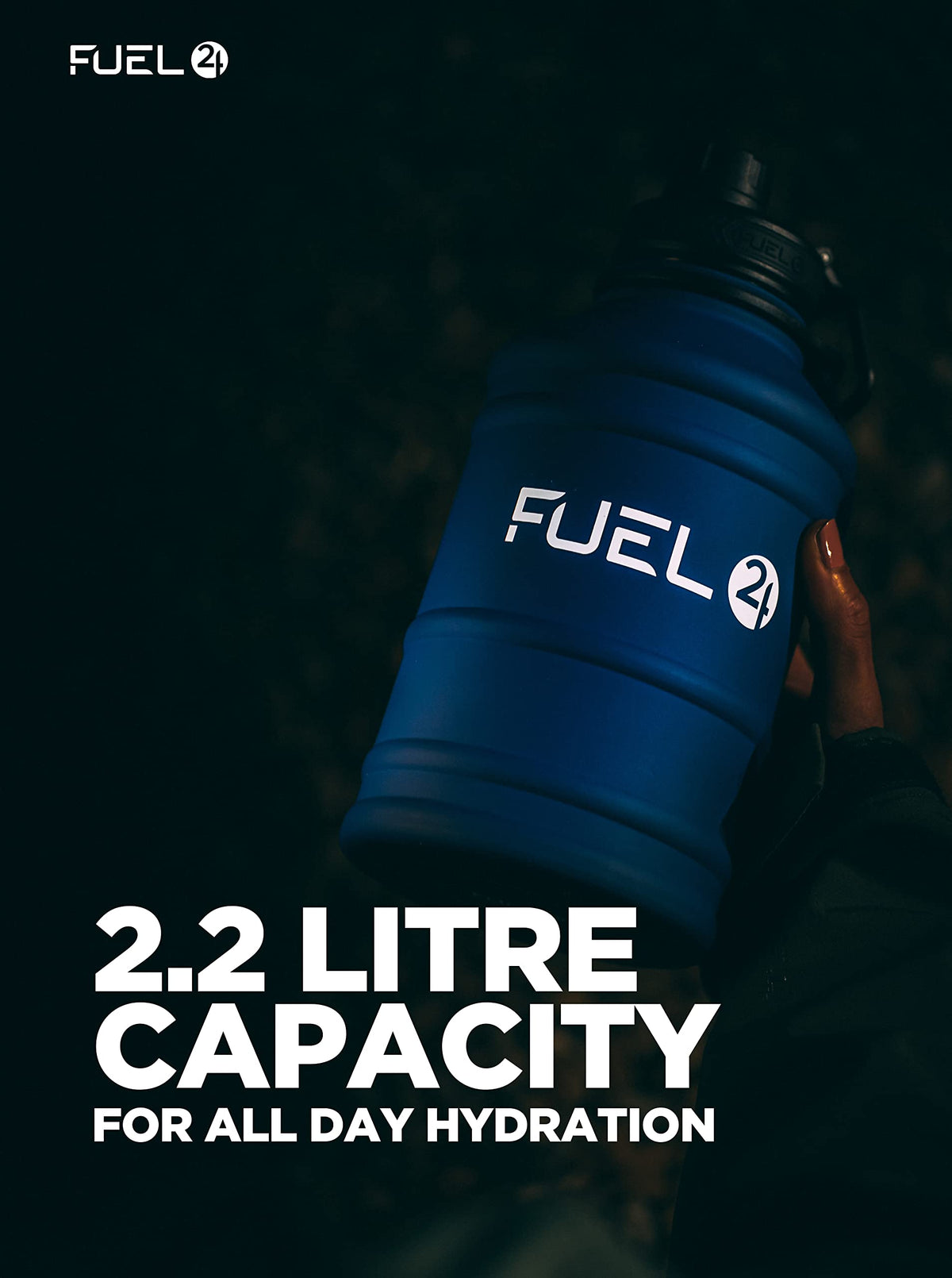 Fuel24 Stainless Steel Jug - 1.3 or 2.2 Litre Water Bottle - Extra Strong, BPA Free, Leak Proof - Large Gym Sports Bottle, 1.3L, 2.2L, Metal Bottle - Colour Options