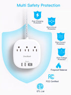 Travel Essentials, 22.5W/4.5A Flat Plug Power Strip, 6 Ft Extension Cord
