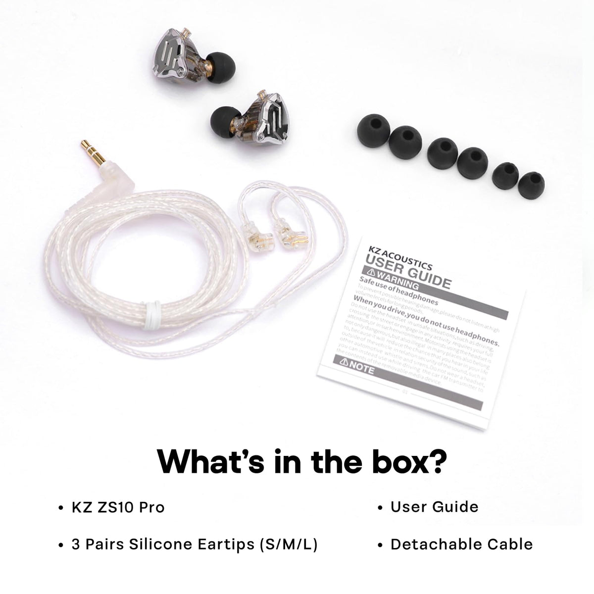 Linsoul KZ ZS10 Pro, 4BA+1DD 5 Driver in Ear Monitor, HiFi Wired Earbuds, Gaming Earbuds, Hybrid IEM Earphones with Stainless Steel Faceplate, Detachable Cable for Musician(with Mic, Dark Black)