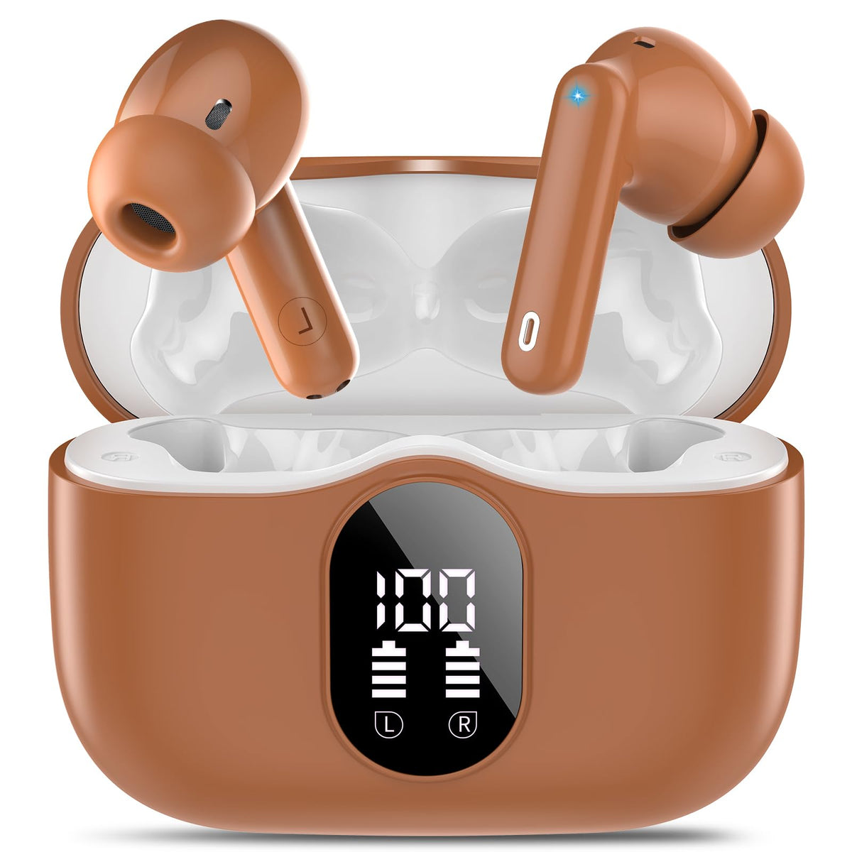 Wireless Earbuds, Bluetooth 5.4 Headphones Bass Stereo/Clear Calls, White