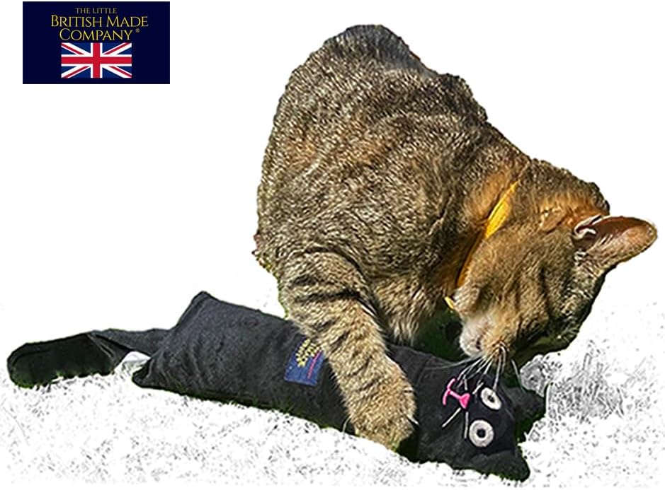 British-Made Refillable Catnip Kicker Toy – 50cm Plush Black Cat with Front Pocket & Bonus Catnip Refill Bag – Freshly Made in the UK, Durable & Eco-Friendly Fun (Black, Catnip, Refillable Cat Kicker)