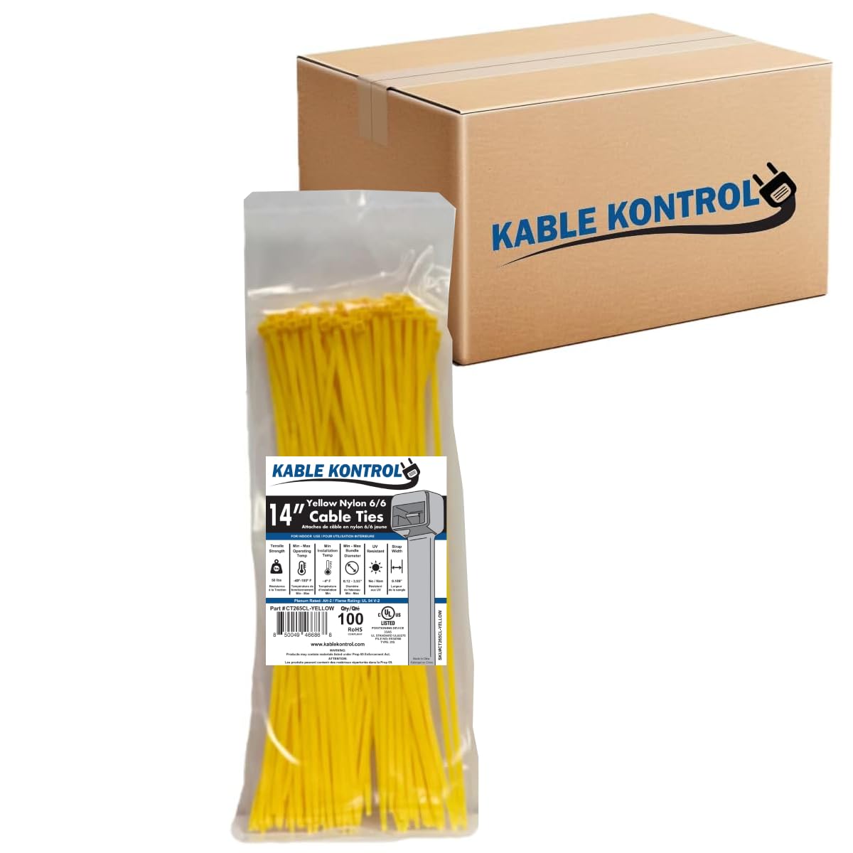 Kable Kontrol Cable Zip Ties, 4 Inch, 100 Pcs, 18lbs Test, Gray