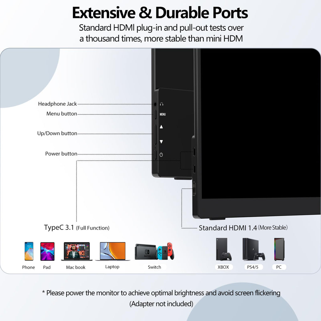 InnoView Portable Monitor, 15.6 Inch FHD 1080P HDMI USB C Second External Monitor for Laptop, Desktop, MacBook, Phones, Tablet, PS5/4, Xbox, Switch, Built-in Speaker with Protective Case