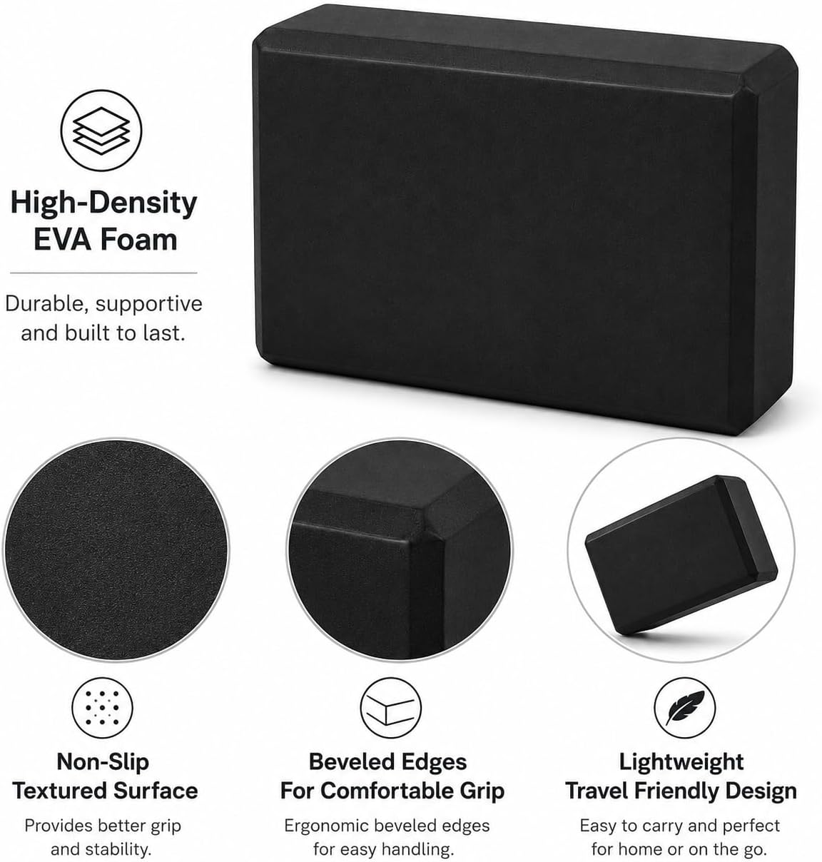 EXERZ Yoga Blocks 2pcs Gym Bricks -Comfortable Fitness Yoga Bricks, Anti-Slip, Lightweight and Travel Friendly Pilates Practice