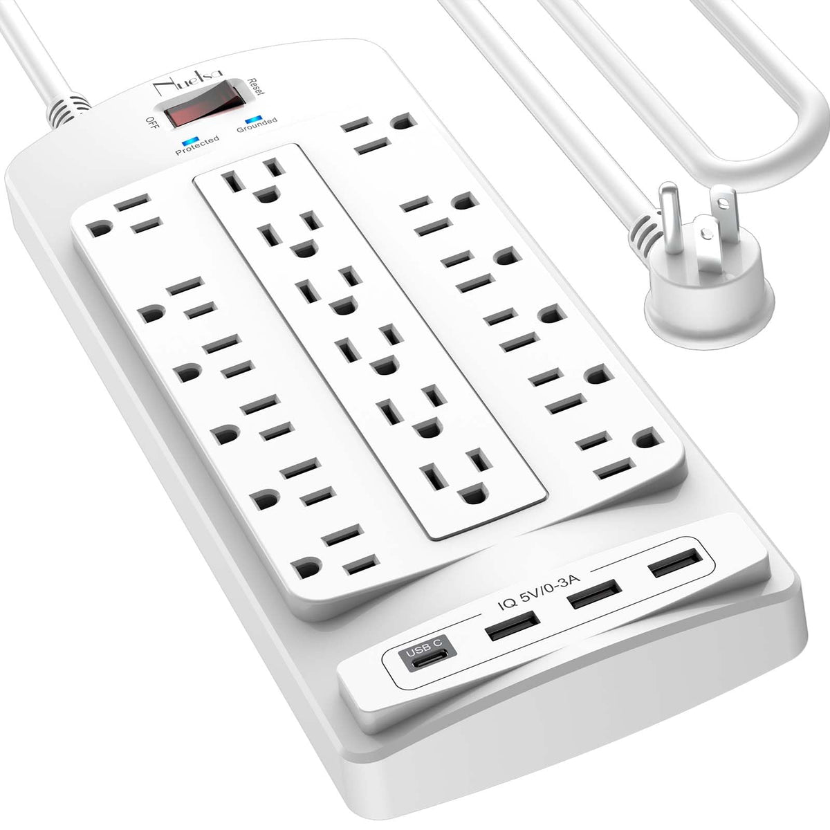 Surge Protector Power Strip - Nuetsa Flat Plug Extension Cord with 8 Outlets and 4 USB Ports, 6 Feet Power Cord, 2700 Joules, ETL Listed, Black