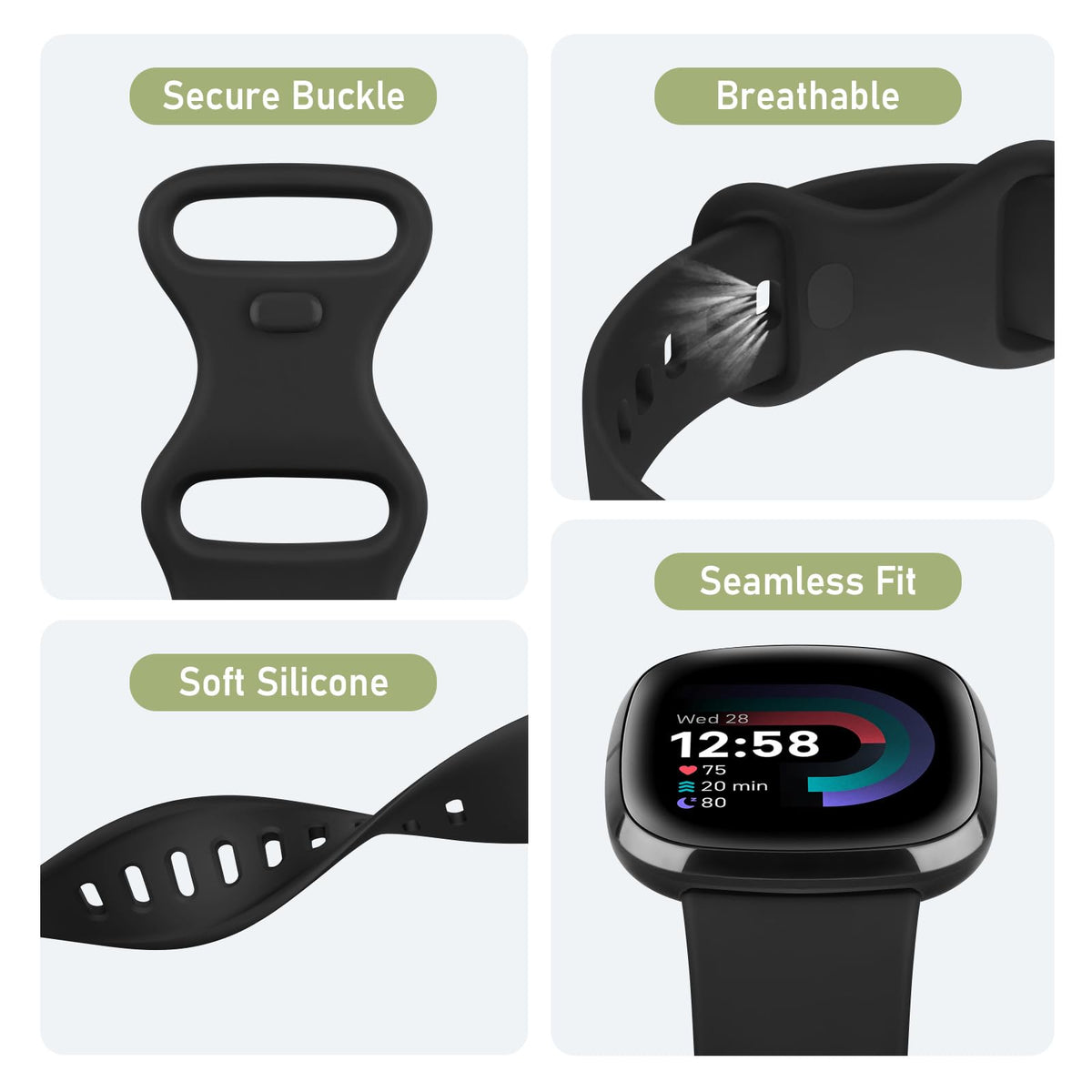 AK Straps for Fitbit Sense 2/Fitbit Sense/Fitbit Versa 4/Fitbit Versa 3 Straps for Women Men,Silicone Sport Classic Soft Replacement Straps Compatible with Fitbit Versa 3/Versa 4/Sense/Sense 2