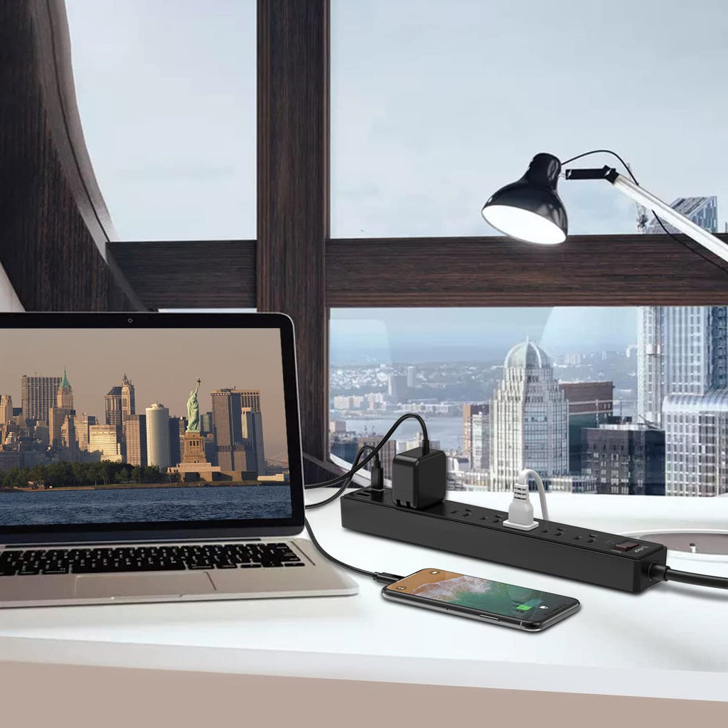 Yintar 6Ft Surge Protector Power Strip with 8 Outlets and 4 USB Ports