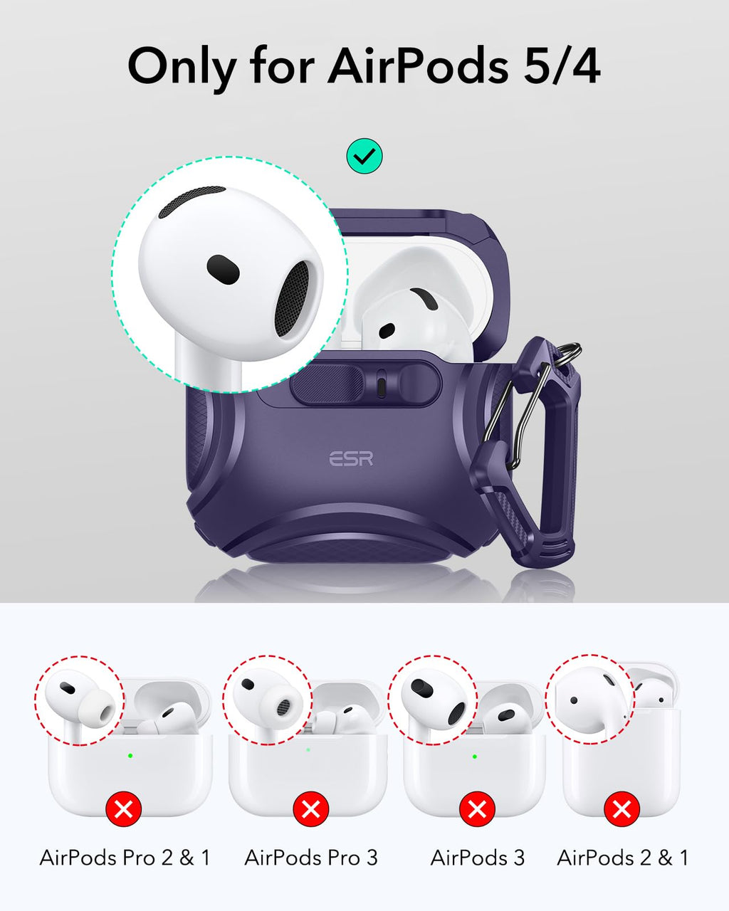 ESR for AirPods 5/4 Case, Compatible with MagSafe, Drop-Proof Lock, Black