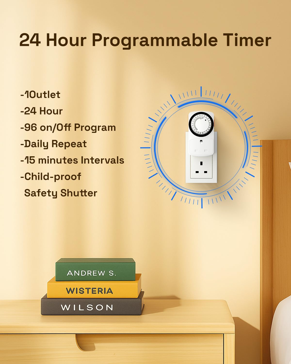 hbn 24Hour Mechanical Timer Plug Socket UK,Light Timers for Home Security