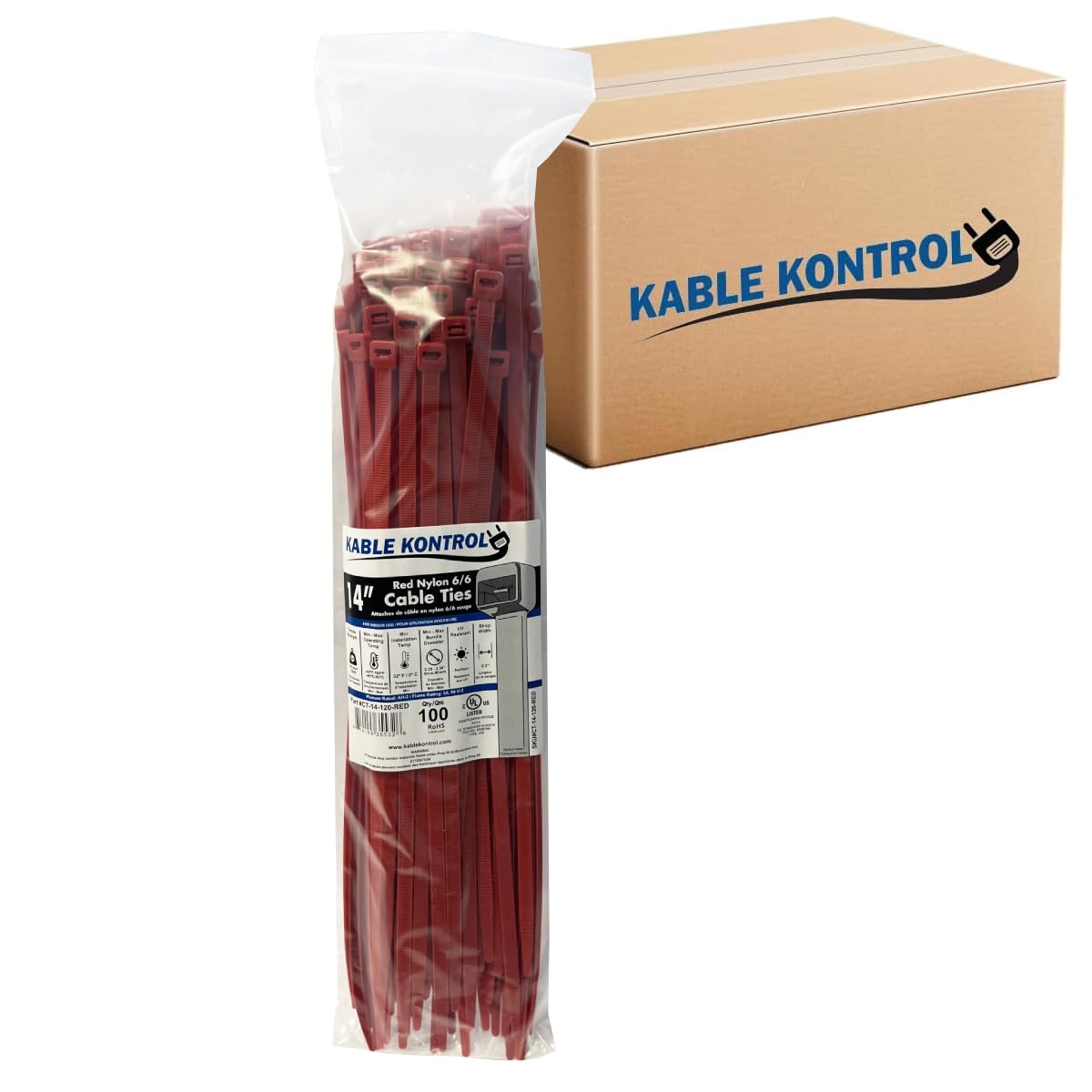 Kable Kontrol Cable Zip Ties, 4 Inch, 100 Pcs, 18lbs Test, Gray