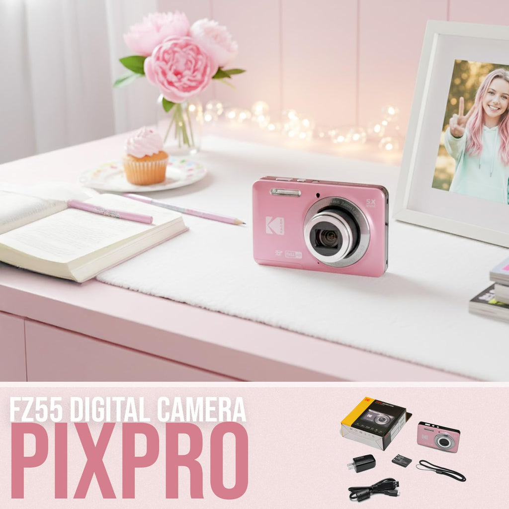 KODAK PIXPRO FZ55 16MP Compact Digital Camera, 5X Optical Zoom, Black