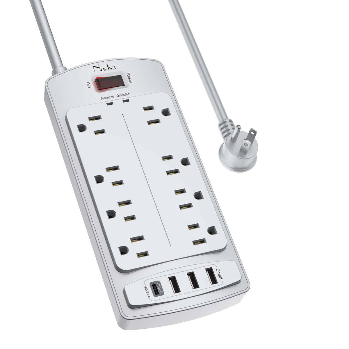 Surge Protector Power Strip - Nuetsa Flat Plug Extension Cord with 8 Outlets and 4 USB Ports, 6 Feet Power Cord, 2700 Joules, ETL Listed, Black