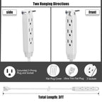 CABOCASA 3FT Flat Plug Extension Cord Power Strip 3 Outlets White Upward