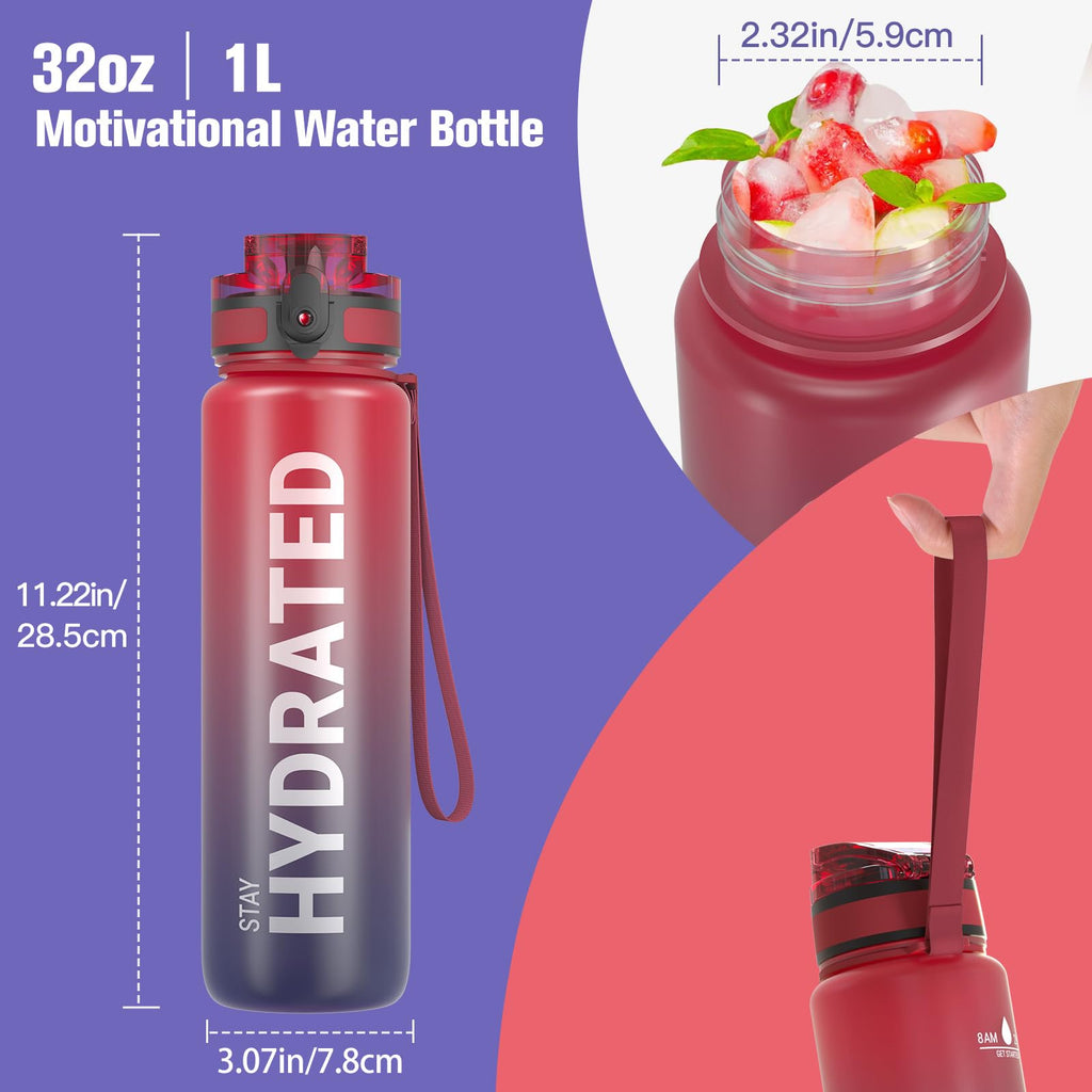 Sahara Sailor Water Bottle 1L, Leakproof Tritan Bottle with Time Marker