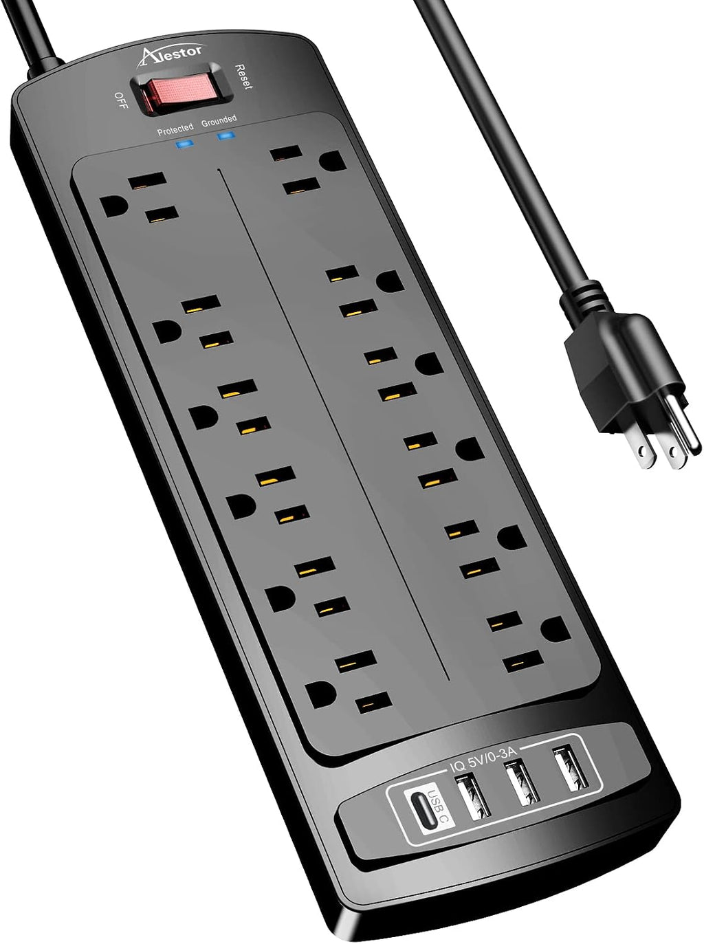 ALESTOR 6 Ft Surge Protector Power Strip with 12 Outlets and 4 USB Ports