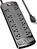 ALESTOR 6 Ft Surge Protector Power Strip with 12 Outlets and 4 USB Ports