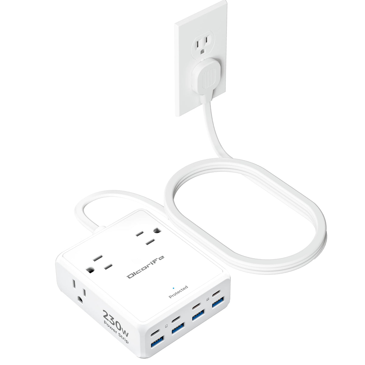 Olcorife Flat Plug Power Strip with 25 FT Extension Cord, 8 Outlets 8 USB Ports(4 USB C), 3 Sided Outlet Extender for Home Office Travel Dorm Room Essentials, White