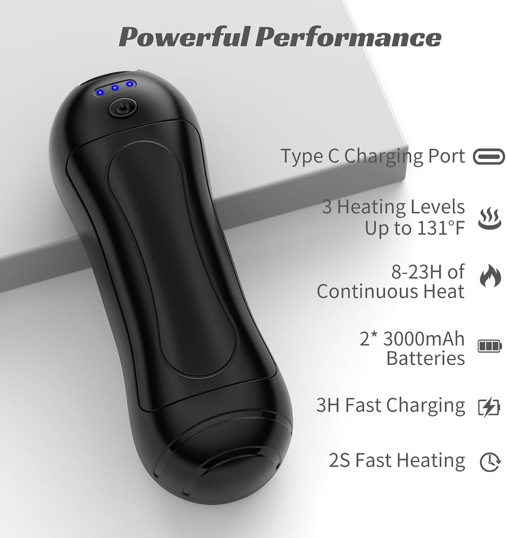Hand Warmers Rechargeable 2 Pack, 6000mAh, 3 Heat Settings, Black