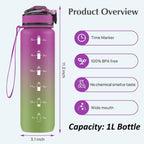 EYQ 1L Water Bottle, 1 Litre Water Bottle with Straw, 32oz Leak-Proof Motivational Sports Drinks Bottle with Time Marker, Tritan BPA-Free, Drinking Waterbottles for Gym Outdoor Sports