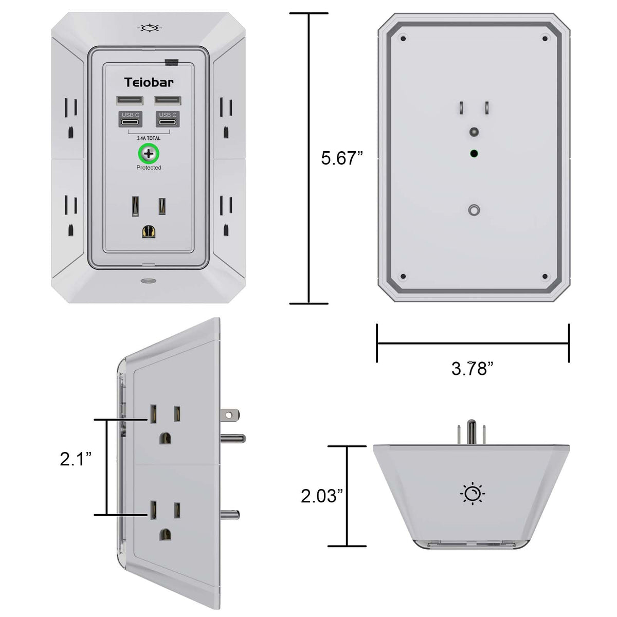 Multi Plug Wall Outlet Surge Protector with 6-Outlet & 4 USB Ports(2USB-C)