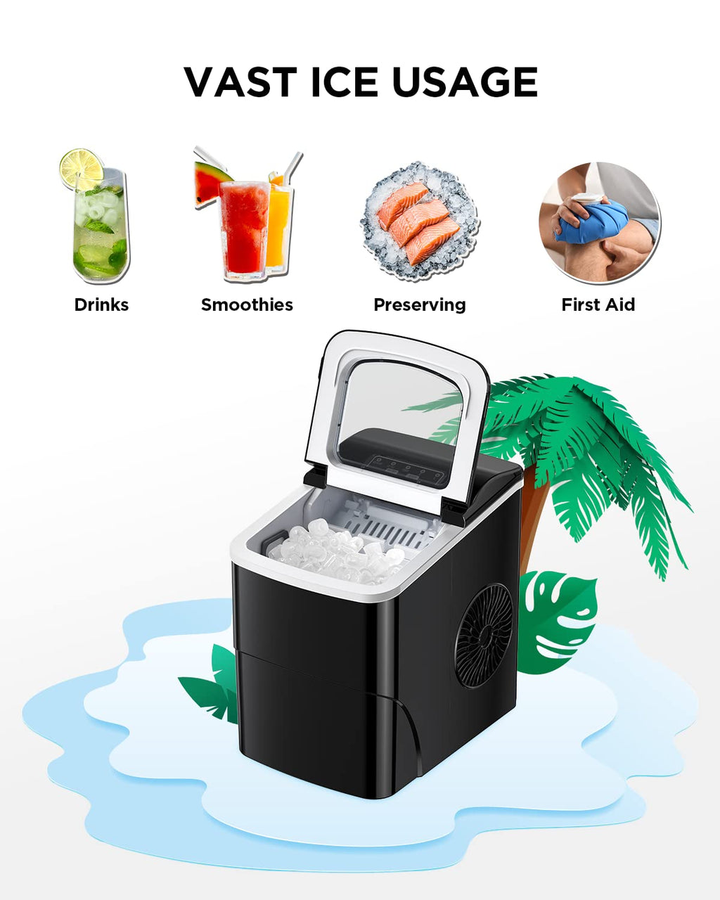 Silonn Ice Maker Countertop, 9 Cubes Ready in 6 Mins, 26lbs in 24Hrs, Self-Cleaning Ice Machine with Ice Scoop and Basket, 2 Sizes of Bullet Ice for Home Kitchen Office Bar Party