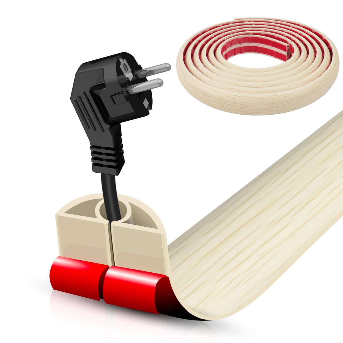 Floor Cord Cover Self Adhesive Cord Hider,3.3FT Cable Management, Extension Strip Protector for Wires, Prevent Cable Trips for Offices, Gyms, Exhibitions Cavity:0.3"(W) x 0.28"(H) Brown Wood