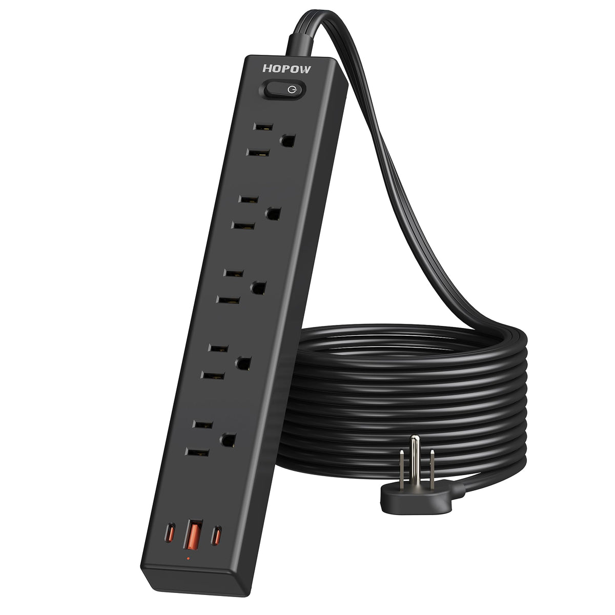 6FT Surge Protector Power Strip, 1700J, 5AC&1A2C, Flat Plug Extension Cord