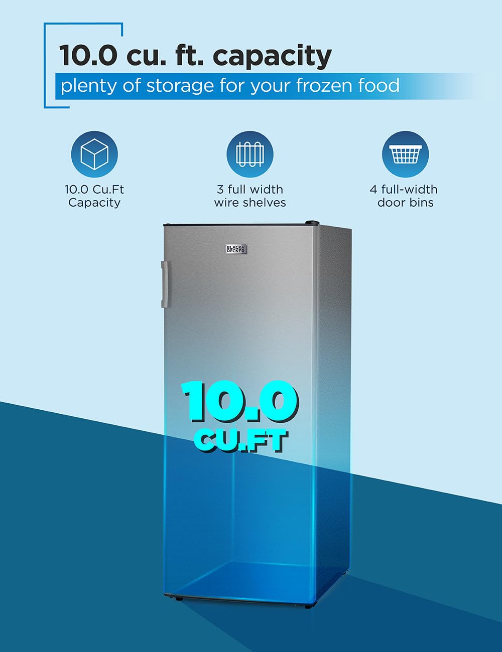 BLACK+DECKER 14 Cu. Ft. Convertible Freezer Refrigerator, Upright Freezer with Glass Shelves, ENERGY STAR rated, Frost Free, BUC1400XB, Black