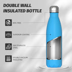 Stainless Steel Insulated Water Bottle, WATERSY Double Walled Metal Vacuum Flask Keep 24 Hrs Cold & 12 Hrs Hot Thermal Metal Sports Bottles 500ml BPA Free for Outdoor, Work, Gym, School (Black)