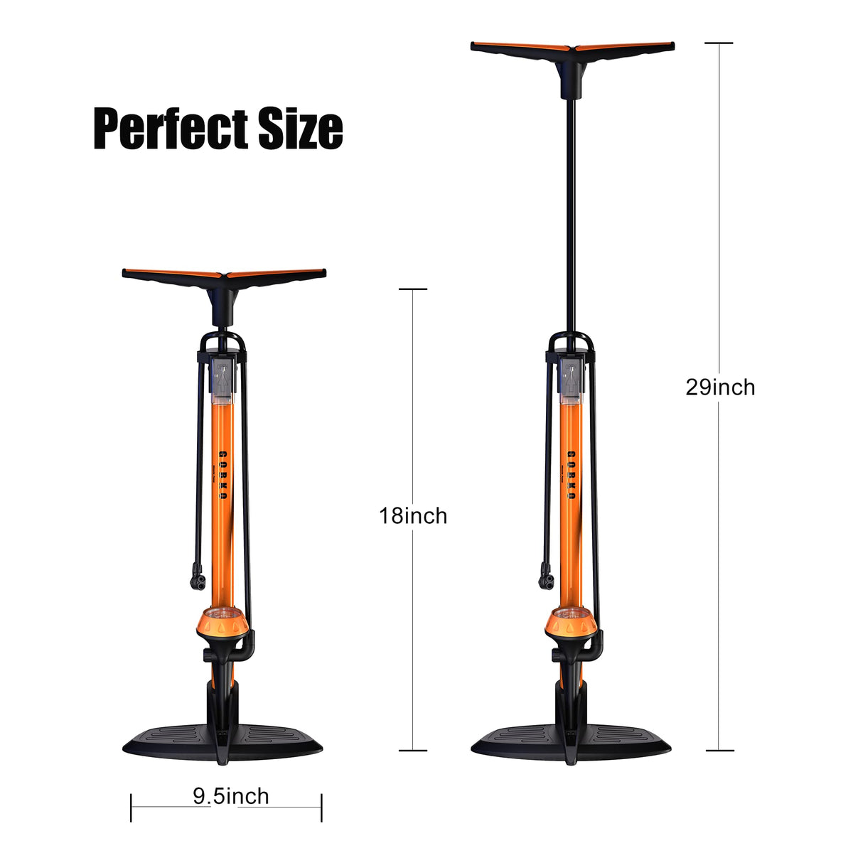 GOBKO Bike Pump Bicycle Floor Pump with Gauge, Bicycle Pumps with Presta and Schrader tire Pump multifunctional Air Pump for Road Bike MTB Sports Balls Pump High Pressure 160Psi &11Bar