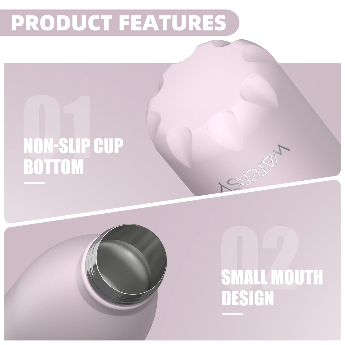 Stainless Steel Insulated Water Bottle, WATERSY Double Walled Metal Vacuum Flask Keep 24 Hrs Cold & 12 Hrs Hot Thermal Metal Sports Bottles 500ml BPA Free for Outdoor, Work, Gym, School (Black)