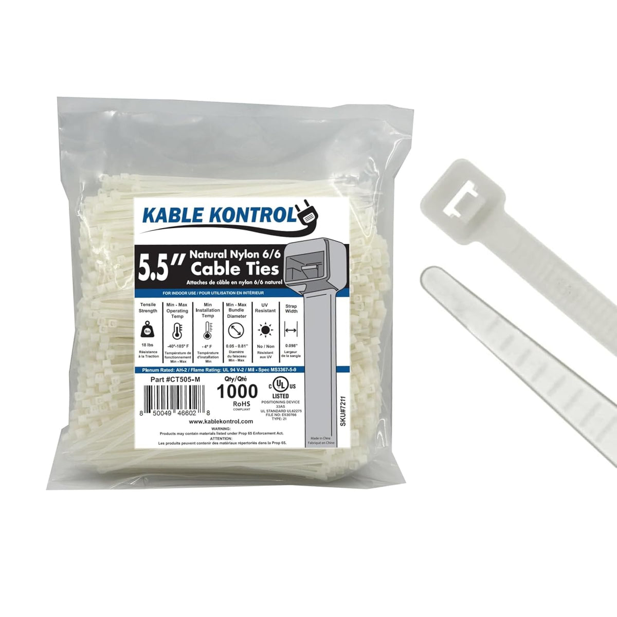 Kable Kontrol Cable Zip Ties, 4 Inch, 100 Pcs, 18lbs Test, Gray