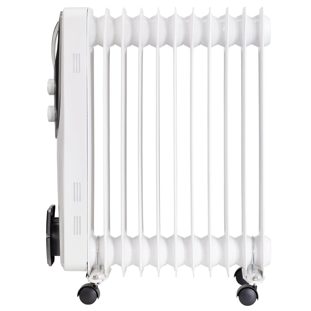 Russell Hobbs 2000W/2KW Oil Filled Radiator, 9 Fin Portable Electric Heater - White, Adjustable Thermostat with 3 Heat Settings, Safety Cut-off, 20 m sq Room Size, RHOFR5002, 2 Year Guarantee