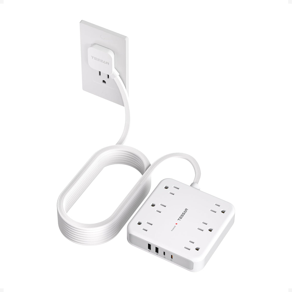 TESSAN Surge Protector Power Strip, 5Ft Flat Plug Extension Cord, Black