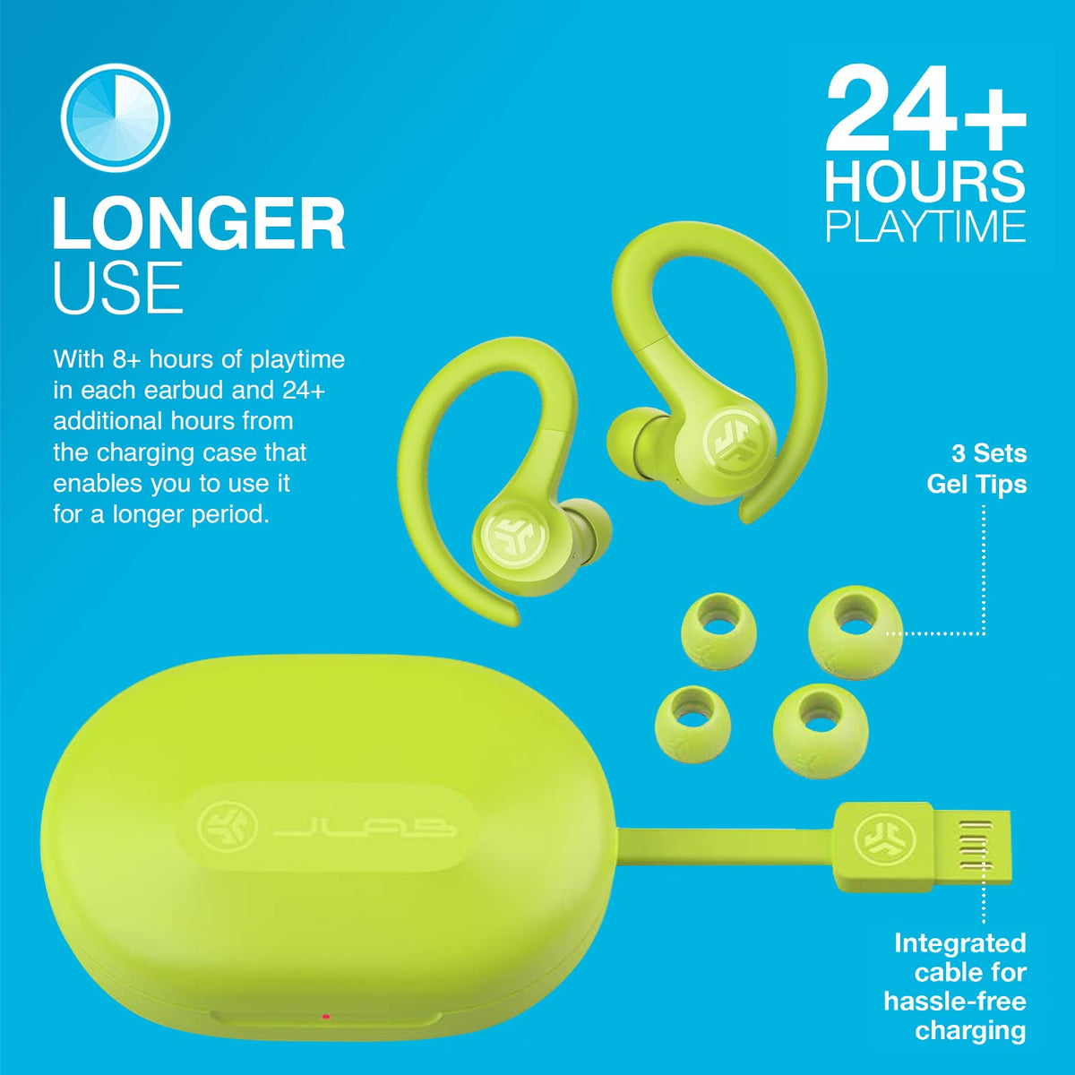 JLab, Go Sport+, True Wireless Workout Earbuds, Bluetooth Sport Earbuds, Clear Calling, Sand