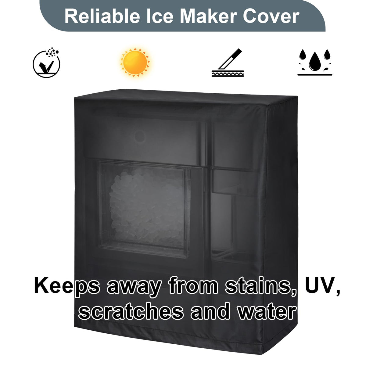 Commercial Ice Maker Cover, Universal Waterproof Shield for Appliances in Home, Garage and Office, Black