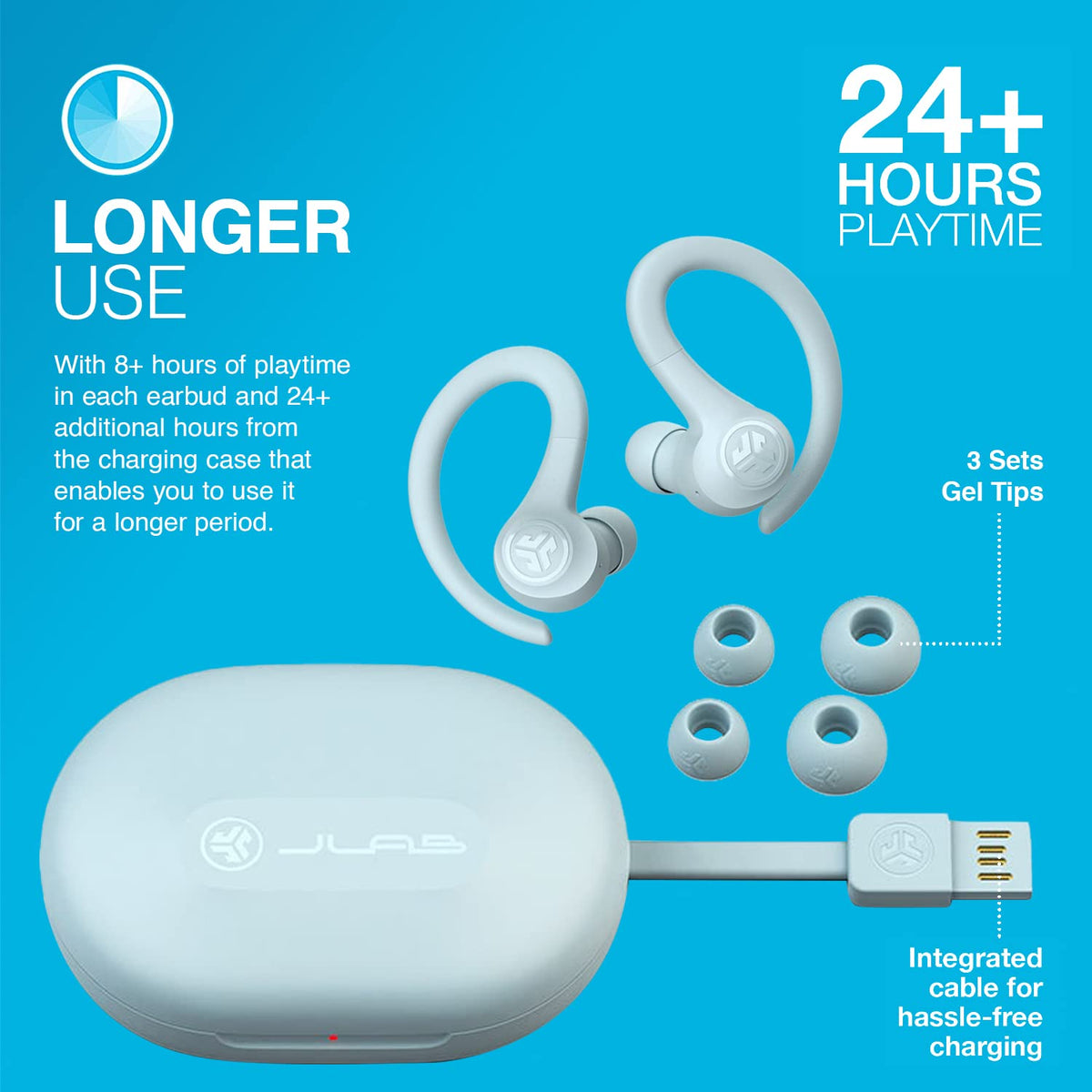 JLab, Go Sport+, True Wireless Workout Earbuds, Bluetooth Sport Earbuds, Clear Calling, Sand