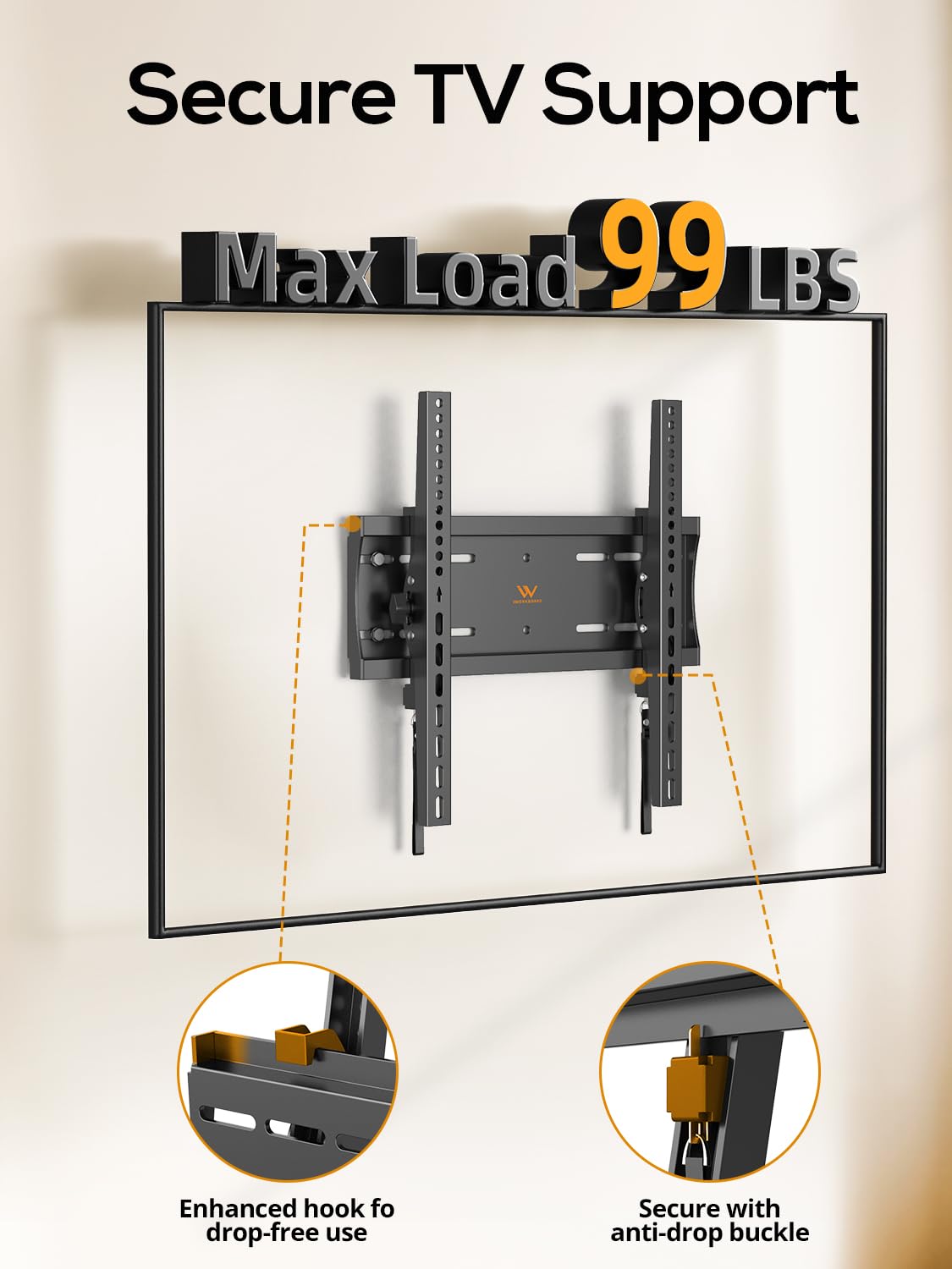 IWORKBOARD 55 65 75 85 inch Tilting TV Wall Mount for 32-90 '' TVs, Low Profile TV Mount Bracket, Safe Lock & Quick Release,Max VESA 600x400mm, 24 inch Studs,132 lbs, Fit Most 55+ 75+ 85+ 86 TVs