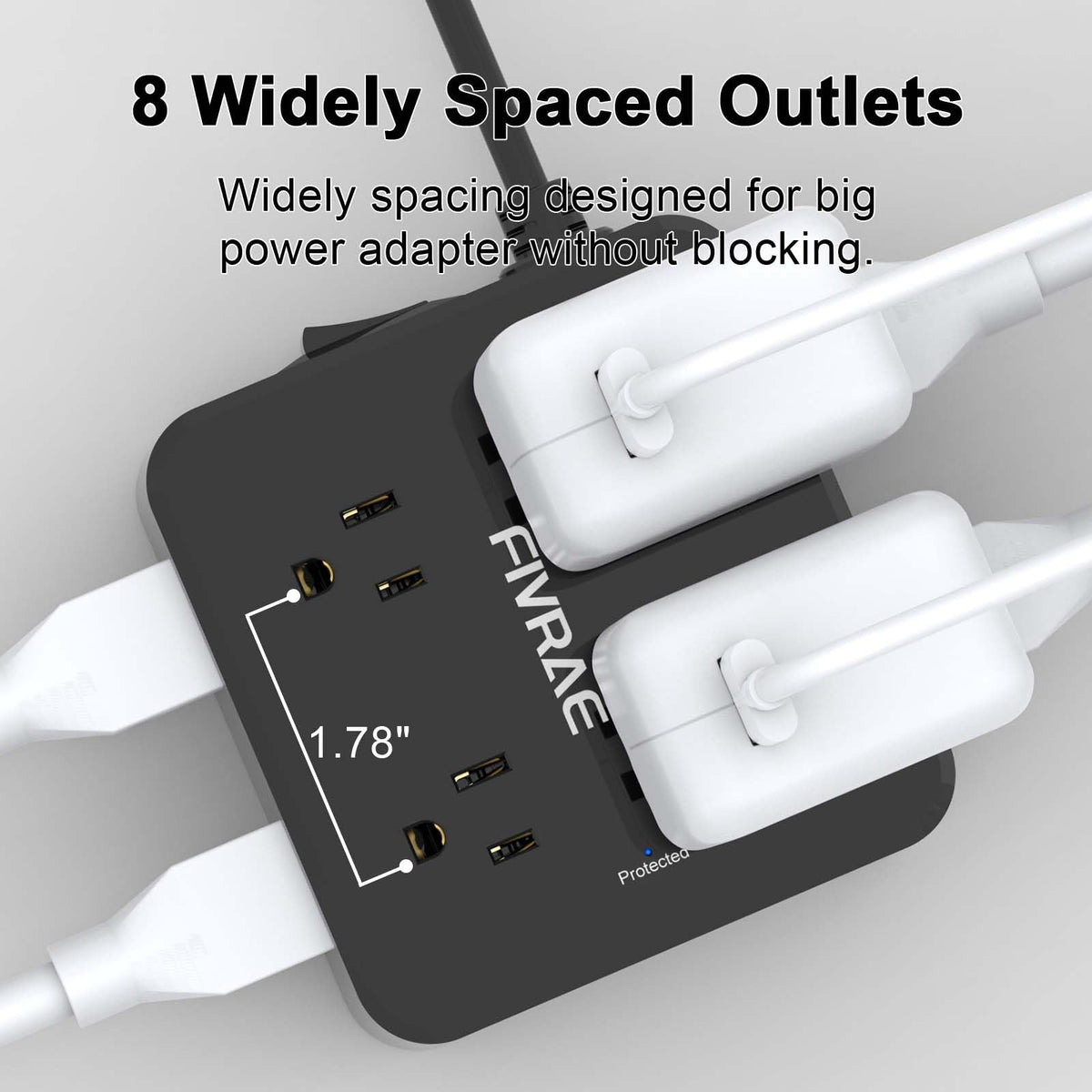 10Ft Extension Cord with Multiple Outlets, 8 Outlets and 4 USB Ports