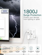 Addtam 6-Outlet Extender Surge Protector, Multi Plug Wall Outlet with 4 USB Wall Charger(PD 30W), Plug Extension Outlet with 1800J, Outlet Splitter Power Strip for Home Office, White
