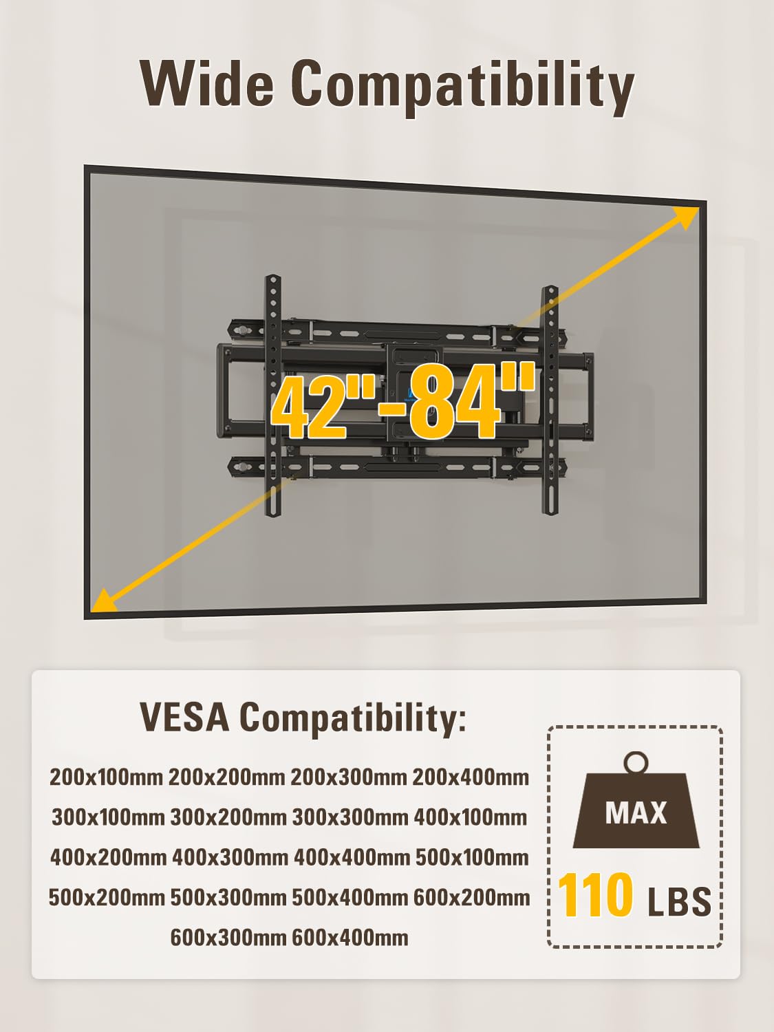 Mounting Dream Full Motion TV Wall Mount for 32-70 Inch TVs up to 110lbs