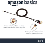 Amazon Basics 3.5mm Aux to 2 RCA Audio Cable Adapter for Amplifiers, Active Speakers, Gold-Plated Connectors, Clear Sound Quality, Shielded Construction, 8 Feet/2.4 m, Black