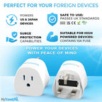 MyTravelPal US to UK Plug Adapter | UK Safety Standards | Grounded Type A/B