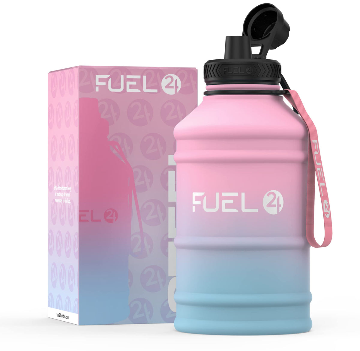 Fuel24 Stainless Steel Jug - 1.3 or 2.2 Litre Water Bottle - Extra Strong, BPA Free, Leak Proof - Large Gym Sports Bottle, 1.3L, 2.2L, Metal Bottle - Colour Options