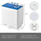 COSTWAY Portable Washing Machine, Twin Tub 26lbs Capacity Laundry, 18lbs Washer and 8lbs Spinner Combo with Timer Knobs, Built-in Drain Pump, Compact Washer for Home Dorm Apartment (Grey+White)