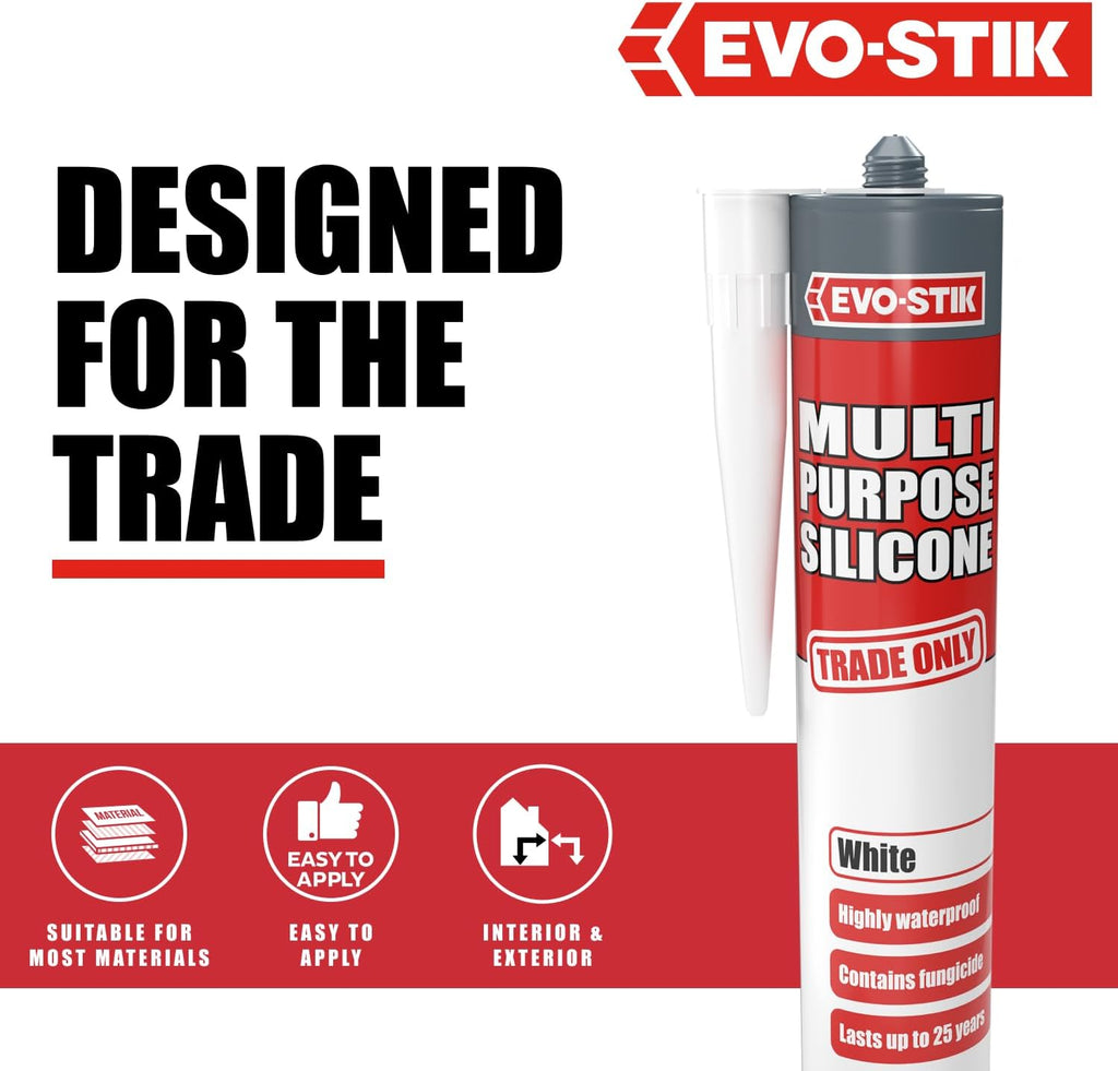 EVO-STIK Multipurpose Silicone Sealant White - Waterproof & Mould Resistant