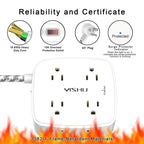 6 Ft Surge Protector Power Strip - YISHU 8 Widely Outlets with 4 USB Ports, 3 Side Outlet Extender with 6 Feet Flat Extension Cord, Ultra Flat Plug, Wall Mount, Desk USB Charging Station, ETL, Black