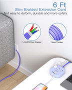 Travel Essentials, 22.5W/4.5A Flat Plug Power Strip, 6 Ft Extension Cord