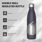 Stainless Steel Insulated Water Bottle, WATERSY Double Walled Metal Vacuum Flask Keep 24 Hrs Cold & 12 Hrs Hot Thermal Metal Sports Bottles 500ml BPA Free for Outdoor, Work, Gym, School (Black)
