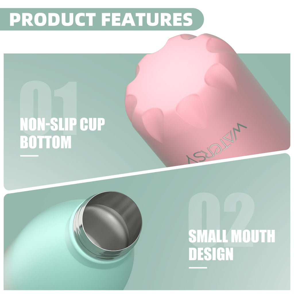 Stainless Steel Insulated Water Bottle, WATERSY Double Walled Metal Vacuum Flask Keep 24 Hrs Cold & 12 Hrs Hot Thermal Metal Sports Bottles 500ml BPA Free for Outdoor, Work, Gym, School (Black)